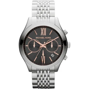 Mk5761 michael kors watch women gray dial metal stainless steel silver strap quartz battery analog chronograph brookton
