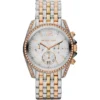 Mk5888 michael kors watch women crystals silver dial metal stainless steel multicolored strap quartz battery analog chronograph pressley