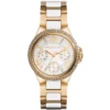 Mk5945 michael kors watch women white dial multi gold strap quartz battery analog three hand camille