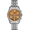 Mk6221 michael kors watch women brown dial metal stainless steel silver strap quartz battery analog chronograph lexington