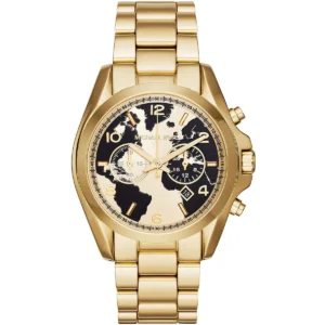Mk6272 michael kors watch unisex black gold dial metal stainless steel golden strap quartz battery analog chronograph bradshaw