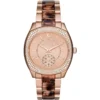 Mk6276 michael kors watch women rose gold dial multi brown strap quartz battery square analog three hand bryn