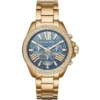 Mk6291 michael kors watch women crystals blue dial metal stainless steel gold strap quartz battery analog chronograph wren