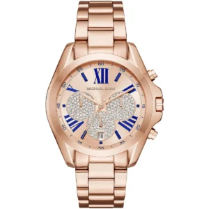 Mk6321 michael kors watch women crystals rose gold dial metal stainless steel strap quartz battery analog chronograph bradshaw