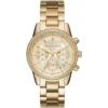 Mk6356 michael kors watch women gold dial metal stainless steel golden strap quartz battery analog chronograph ritz
