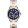 Mk6389 michael kors watch women blue dial metal stainless steel silver rose gold two tone strap quartz battery analog chronograph bradshaw