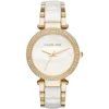 Mk6400 michael kors watch women white dial multi gold strap quartz battery analog three hand parker