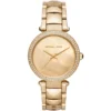 Mk6425 michael kors watch women mother of pearl crystals gold dial metal stainless steel golden strap quartz battery analog three hand parker