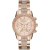 Mk6485 michael kors watch women crystals rose gold dial metal stainless steel strap quartz battery analog chronograph ritz