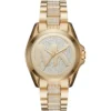 Mk6487 michael kors watch women crystals mk logo silver dial metal stainless steel gold strap quartz battery analog three hand bradshaw