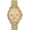 Mk6494 michael kors watch women crystals gold dial metal stainless steel golden strap quartz battery analog chronograph bradshaw