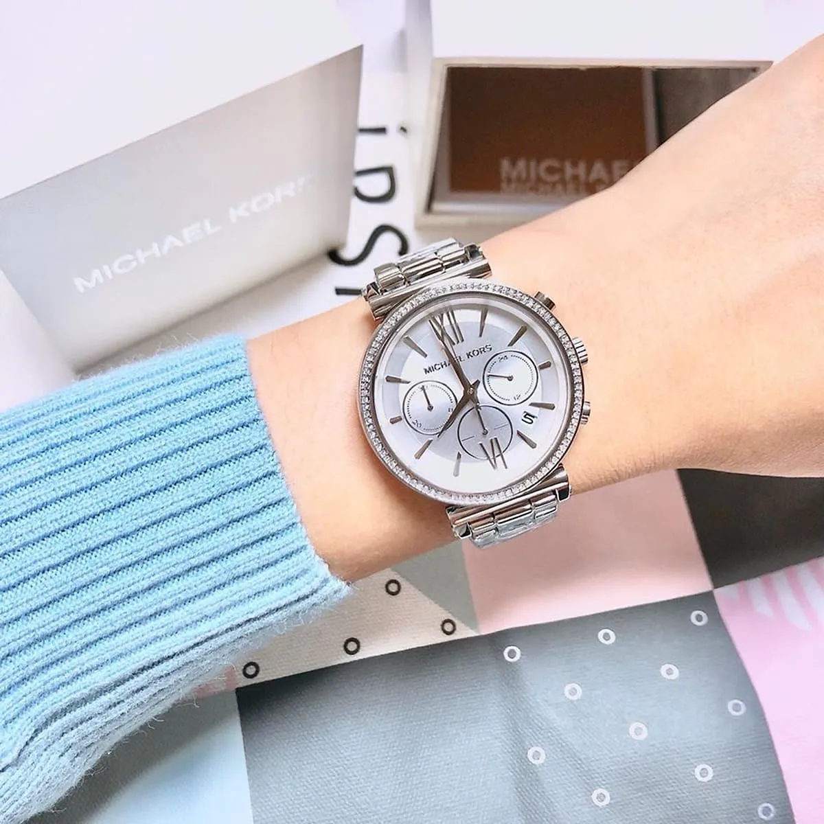 Michael Kors Sofie Steel Chronograph outlet Silver Dial Ladies Quartz Watch MK6575