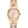 Mk6650 michael kors watch women pink dial multi gold strap quartz battery analog three hand channing