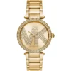 Mk6659 michael kors watch women mk logo crystals gold dial metal stainless steel golden strap quartz battery analog three hand parker