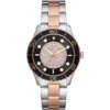 Mk6960 michael kors watch women crystals black rose gold dial metal stainless steel silver two tone strap quartz battery analog three hand runway