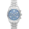 Mk7215 michael kors watch women blue dial metal stainless steel silver strap quartz battery analog chronograph lexington