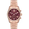 Mk7275 michael kors watch women crystals red dial metal stainless steel rose gold strap quartz battery analog chronograph lexington