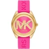 Mk7349 michael kors watch women mk logo pink dial rubber strap quartz battery analog three hand janelle
