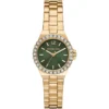 Mk7395 michael kors watch women green dial metal stainless steel gold strap quartz battery analog three hand lennox
