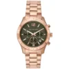 Mk7412 michael kors watch women green dial metal stainless steel rose gold strap quartz battery analog chronograph berkley