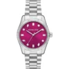 Mk7443 michael kors watch women pink dial metal stainless steel silver strap quartz battery analog three hand lexington
