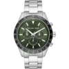Mk8912 michael kors watch men green dial metal stainless steel silver strap quartz battery analog chronograph layton