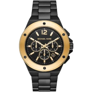 Mk8941 michael kors watch men black dial metal stainless steel strap quartz battery analog chronograph lennox