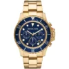 Mk8978 michael kors watch men blue dial metal stainless steel gold strap quartz battery analog chronograph everest