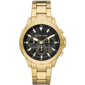 Mk9108 michael kors watch men black dial metal stainless steel gold strap quartz battery analog chronograph grayson