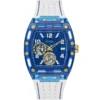Gw0499g6 guess watch men square blue dial rubber white strap quartz battery analog phoenix