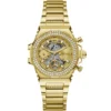 Gw0552l2 guess watch women crystals gold dial metal stainless steel golden strap quartz battery analog fusion