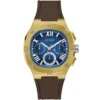Gw0571g5 guess watch men blue dial rubber brown strap quartz battery analog headline