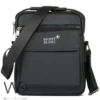 Black leather montblanc crossbody messenger bag for men