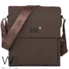 Brown leather montblanc crossbody messenger shoulder bag for men