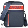 Navy blue leather hilfiger crossbody messenger shoulder bag for men