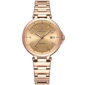 Nf5033 rg rg naviforce watch wr 3atm women gold dial stainless steel metal rose golden strap quartz battery analog three hand for dream