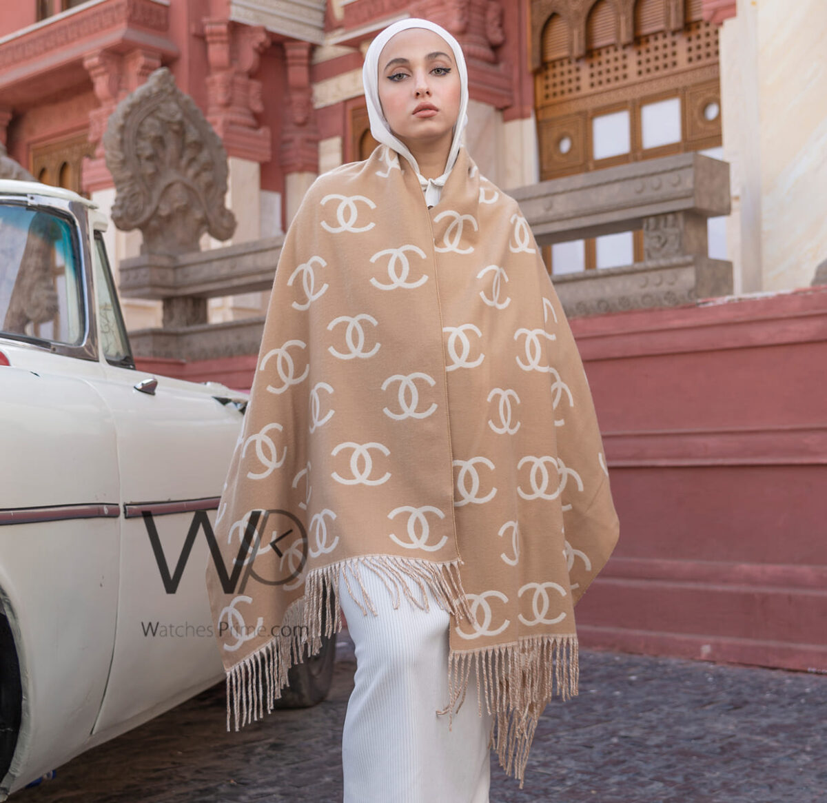 Chanel Cashmere Wool Scarf Beige For Ladies | Watches Prime