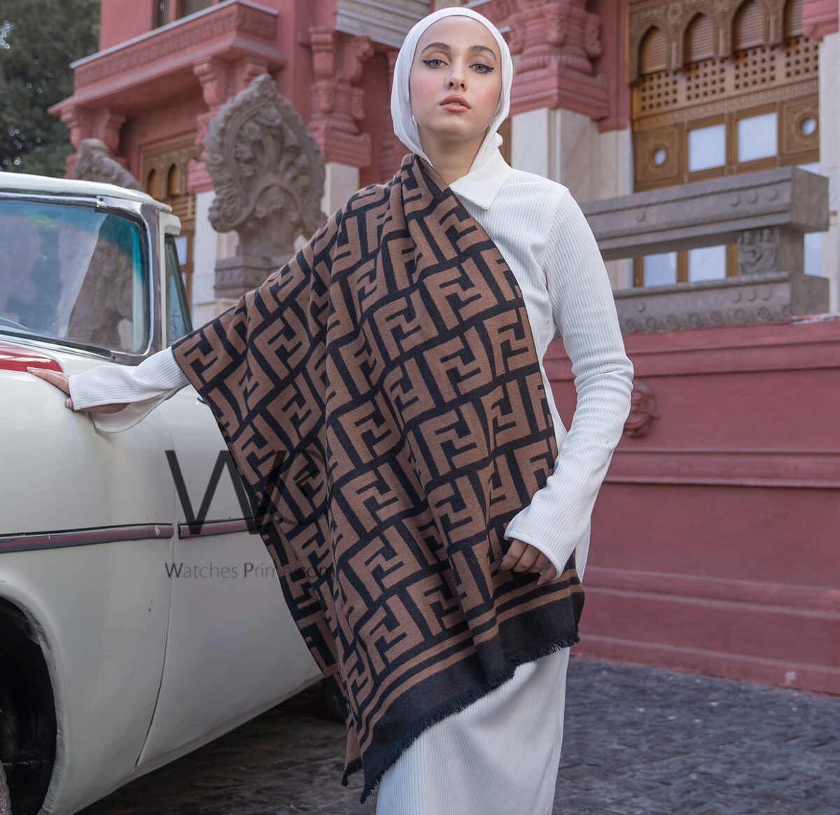 Fendi Cashmere Wrap Scarf Brown For Women | Watches Prime