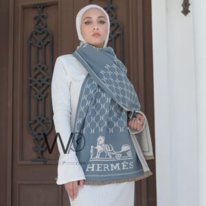 شال سكارف ماركة هيرميس من صوف الكشمير بلون ازرق | واتشز برايم