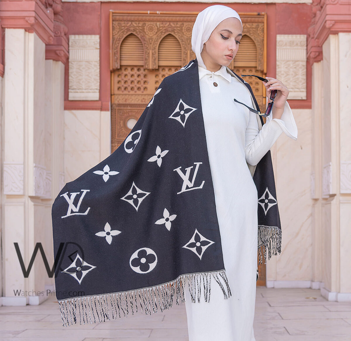 Louis Vuitton LV Black White Cashmere Scarf | Watches Prime