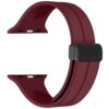 Wine red rubber magnetic silicone strap for apple smart watch band for iwatch series 9 8 7 se 6 5 4 3 ultra with black buckle 40 41 42 44 45 49mm
