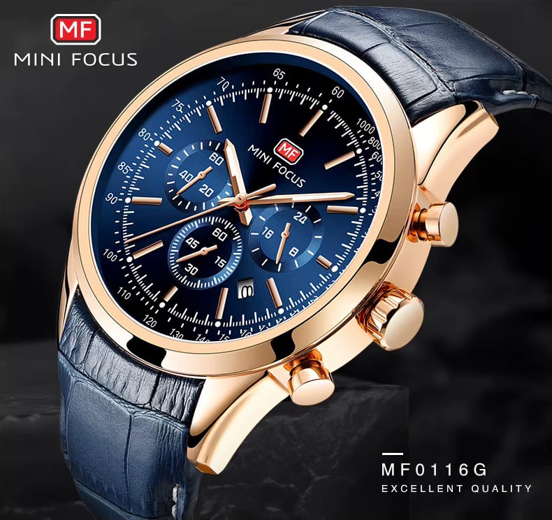 mf0116g mini focus watch for men black dial leather strap quartz battery analog chronograph 10
