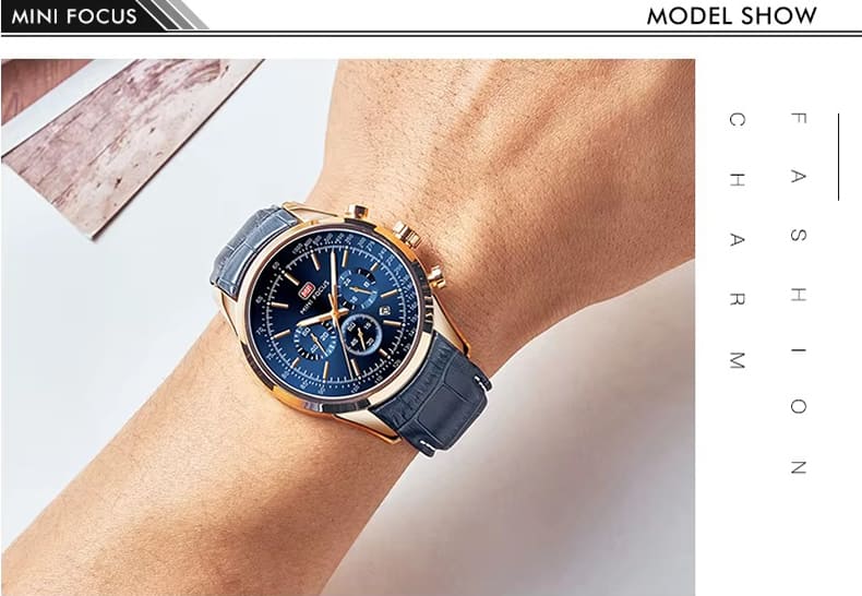 mf0116g mini focus watch for men black dial leather strap quartz battery analog chronograph 12