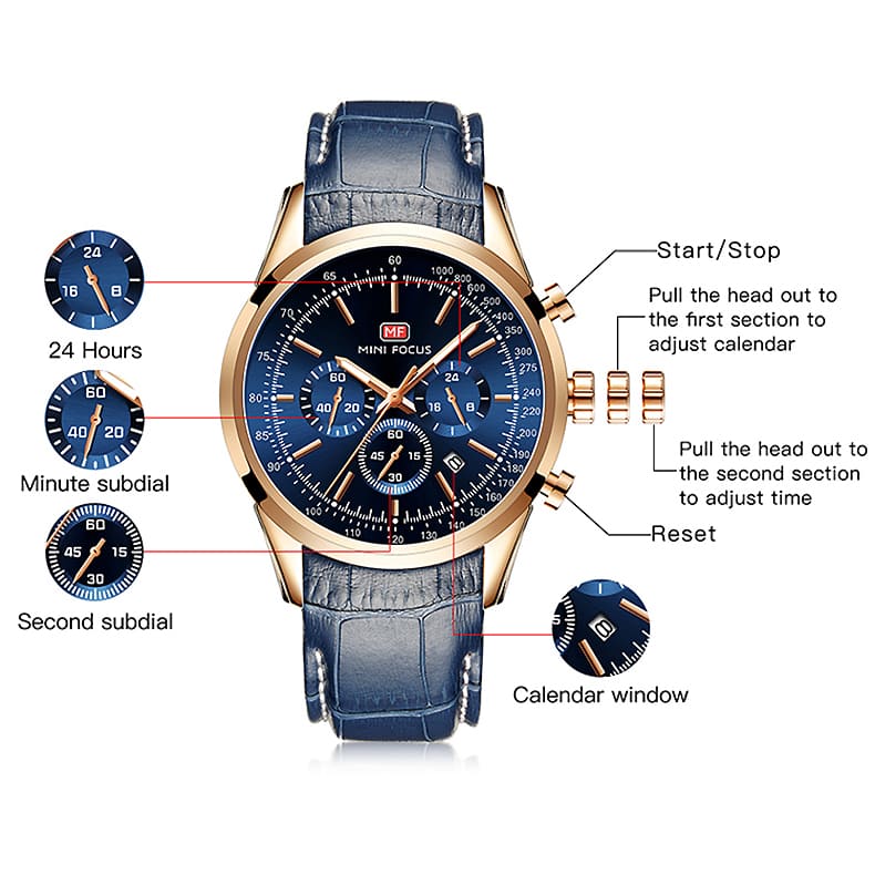 mf0116g mini focus watch for men black dial leather strap quartz battery analog chronograph 7