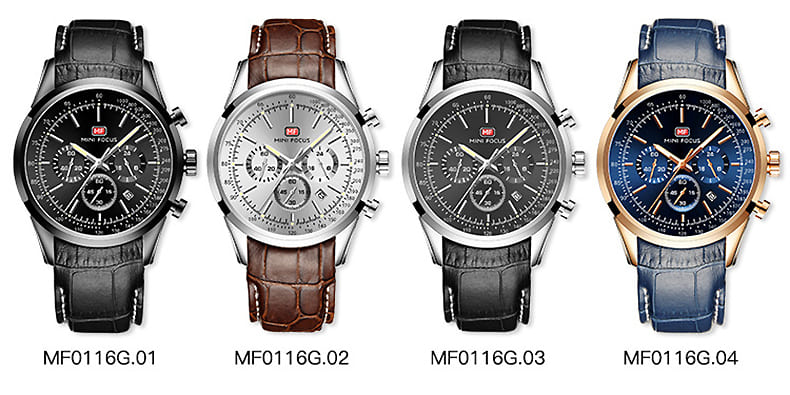 mf0116g mini focus watch for men black dial leather strap quartz battery analog chronograph 9