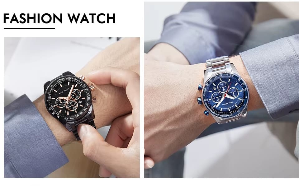 mf0187g mini focus watch for men black dial stainless steel metal silver strap quartz battery analog chronograph 11