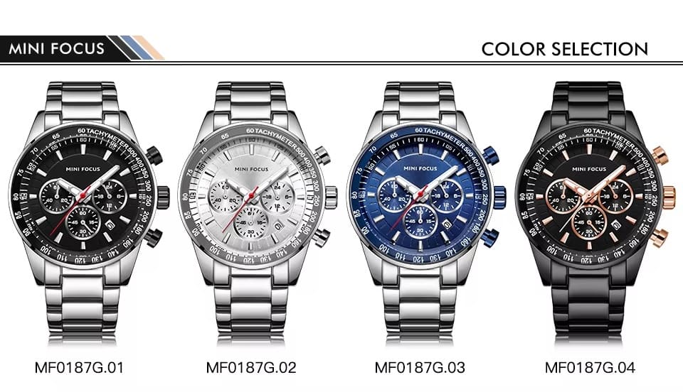 mf0187g mini focus watch for men black dial stainless steel metal silver strap quartz battery analog chronograph 6