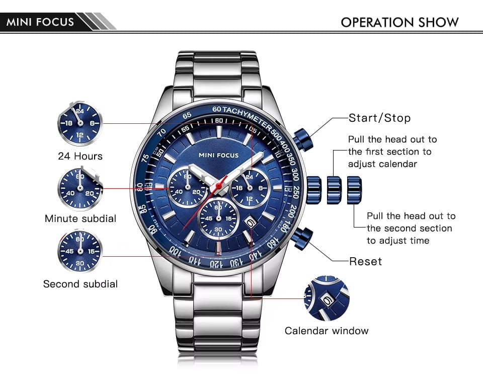 mf0187g mini focus watch for men black dial stainless steel metal silver strap quartz battery analog chronograph 8