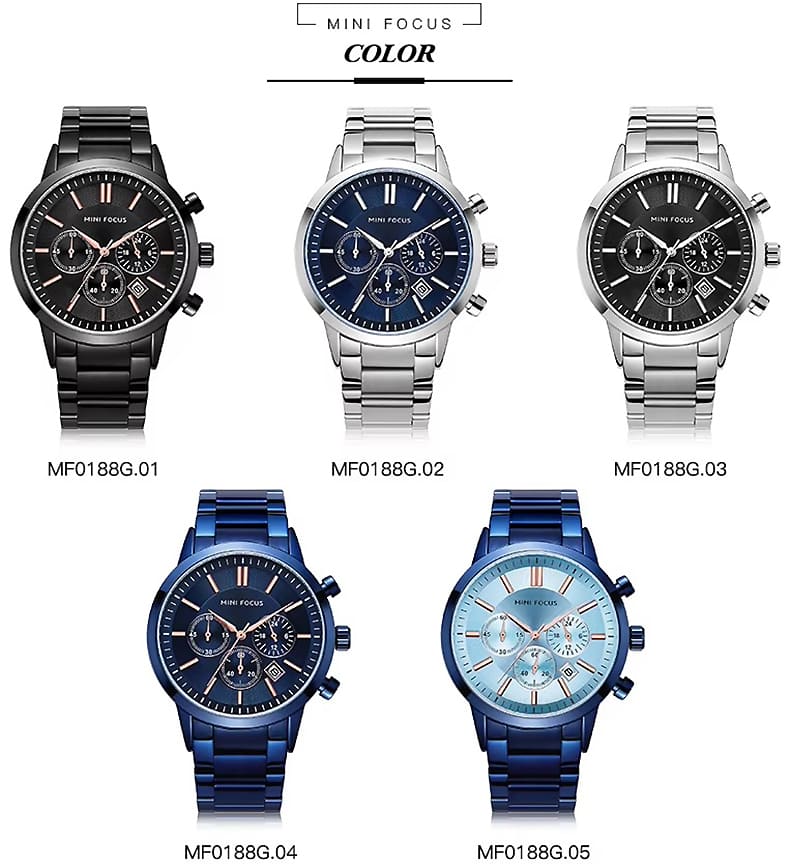mf0188g mini focus watch for men black dial stainless steel metal strap quartz battery analog chronograph 13