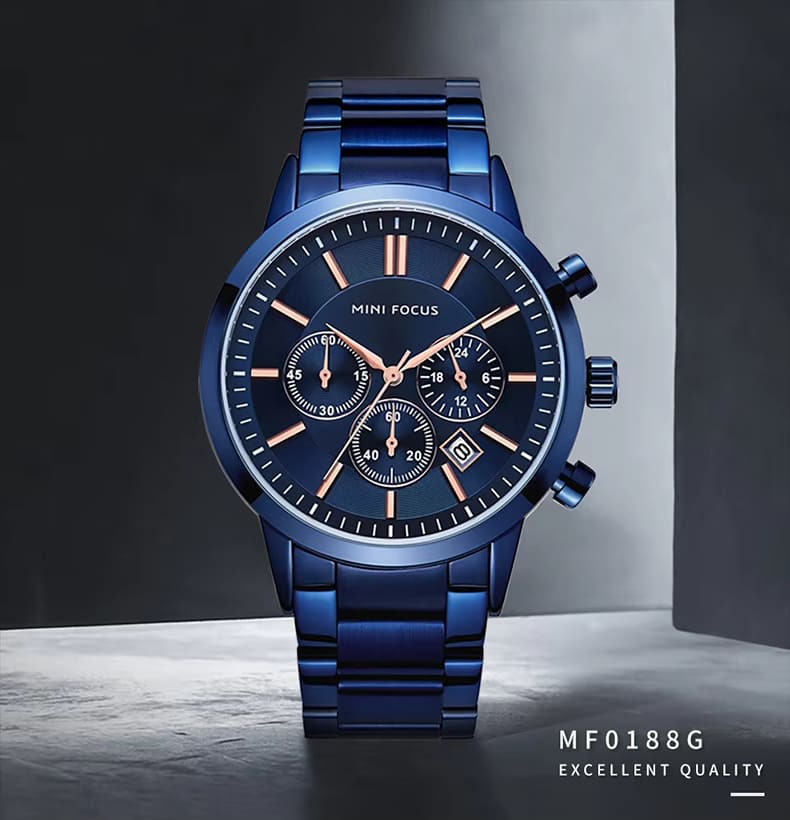 mf0188g mini focus watch for men black dial stainless steel metal strap quartz battery analog chronograph 14